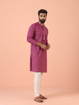 Men's Pink Festive Floral Regular Fit Kurta