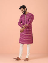 Men's Pink Festive Floral Regular Fit Kurta