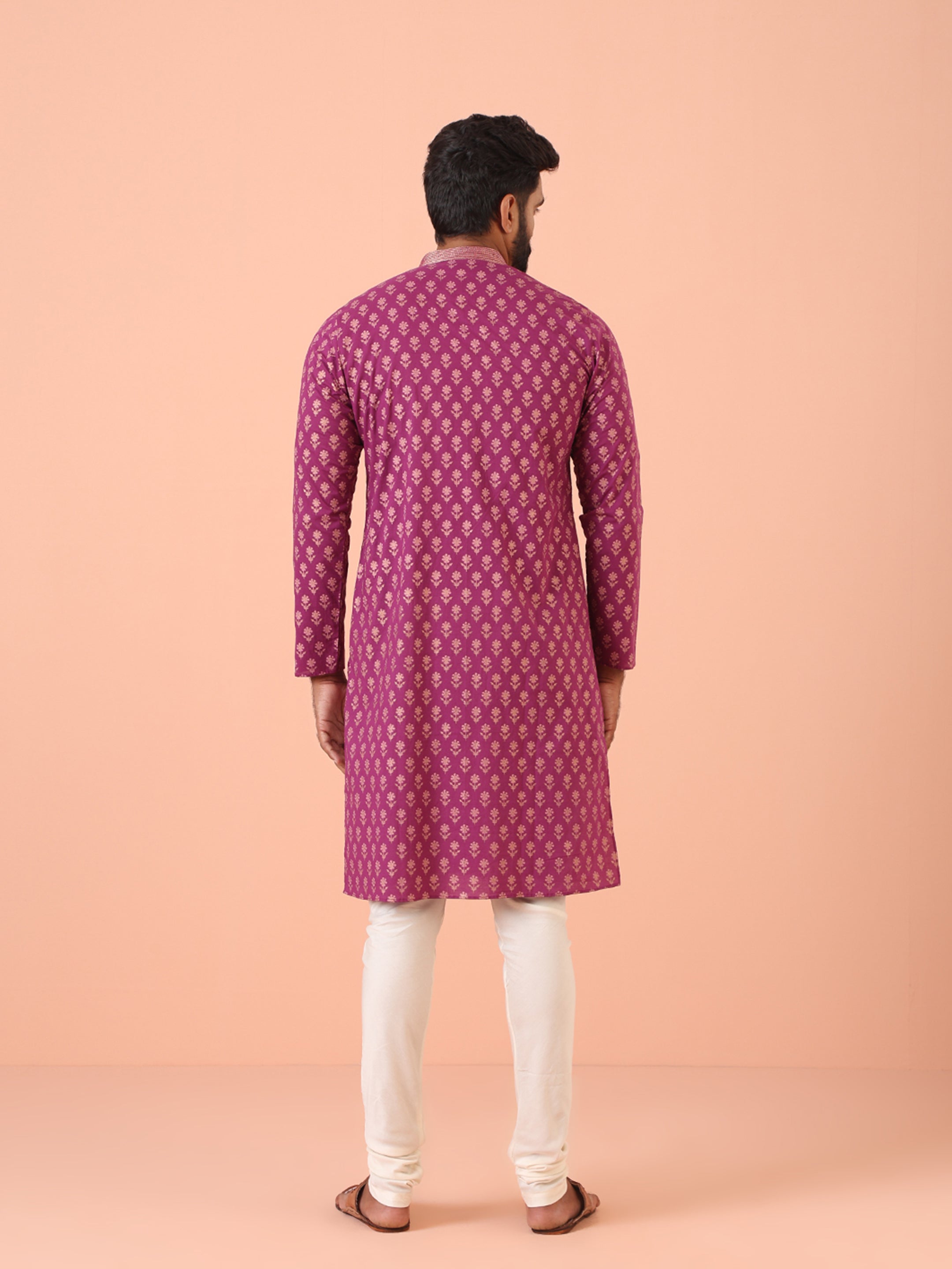 Men's Pink Festive Floral Regular Fit Kurta