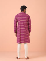 Men's Pink Festive Floral Regular Fit Kurta