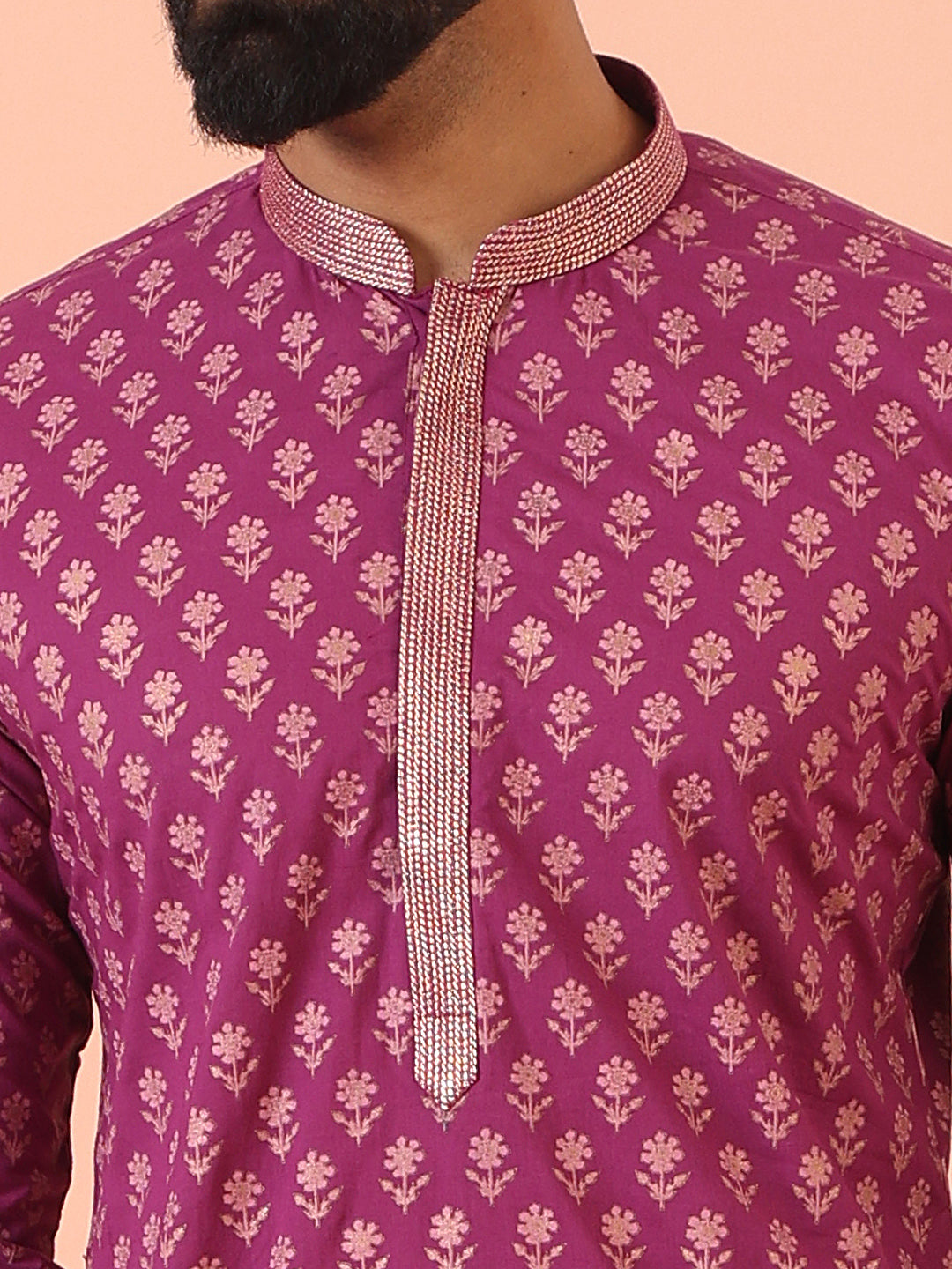 Men's Pink Festive Floral Regular Fit Kurta