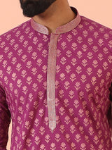 Men's Pink Festive Floral Regular Fit Kurta