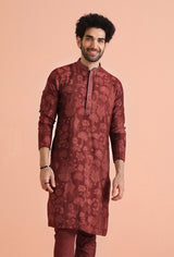 Men's Maroon Floral Festive Printed Kurta