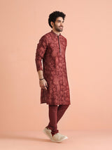 Men's Maroon Floral Festive Printed Kurta