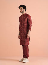 Men's Maroon Floral Festive Printed Kurta
