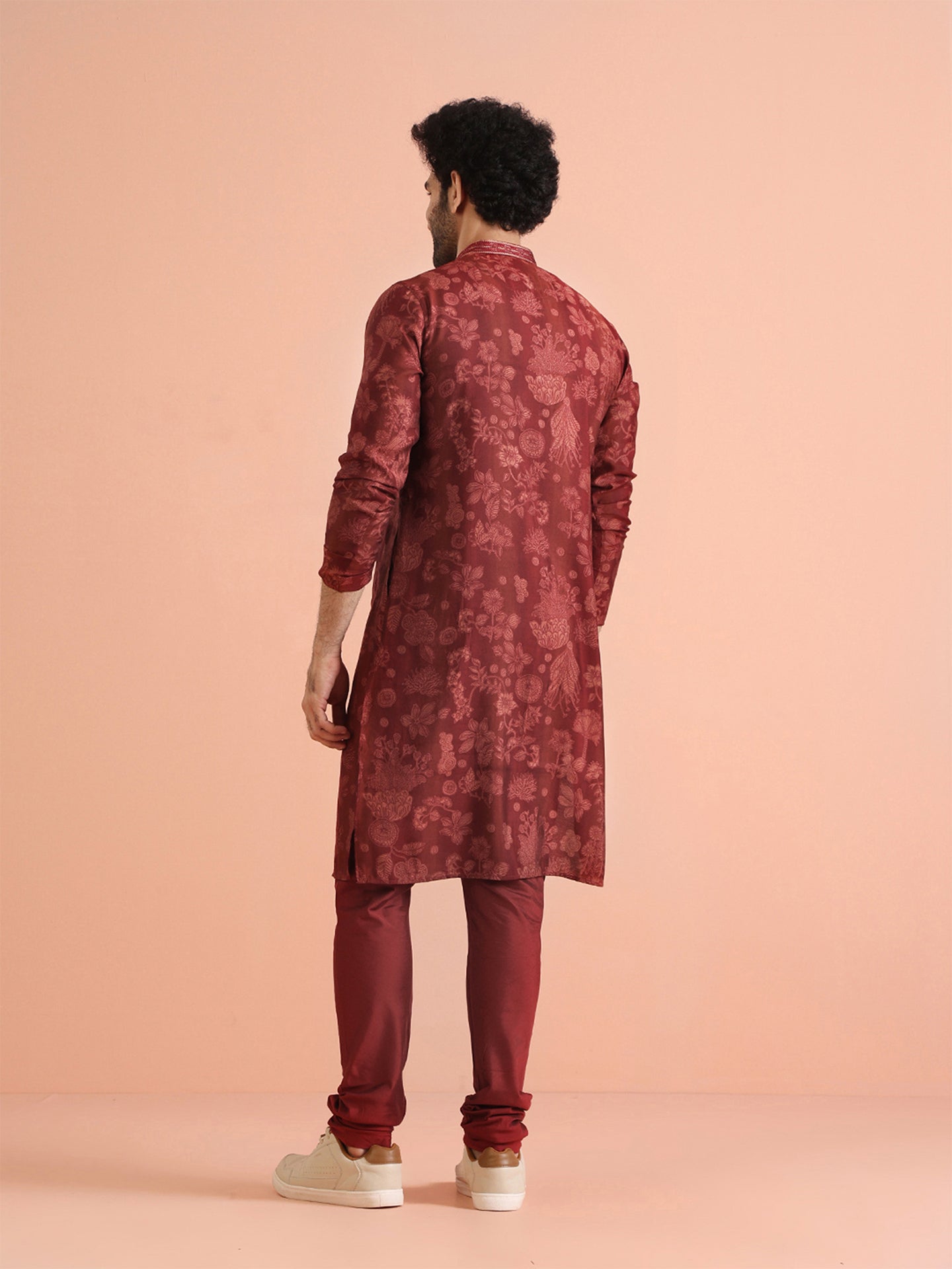 Men's Maroon Floral Festive Printed Kurta