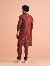 Men's Maroon Floral Festive Printed Kurta
