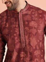 Men's Maroon Floral Festive Printed Kurta
