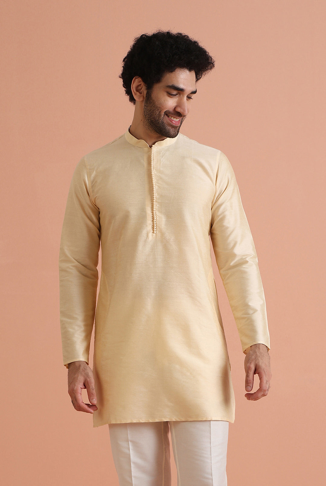 Men's Cream Festive Regular Fit Solid Kurta