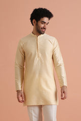 Men's Cream Festive Regular Fit Solid Kurta