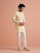 Men's Cream Festive Regular Fit Solid Kurta
