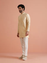 Men's Cream Festive Regular Fit Solid Kurta