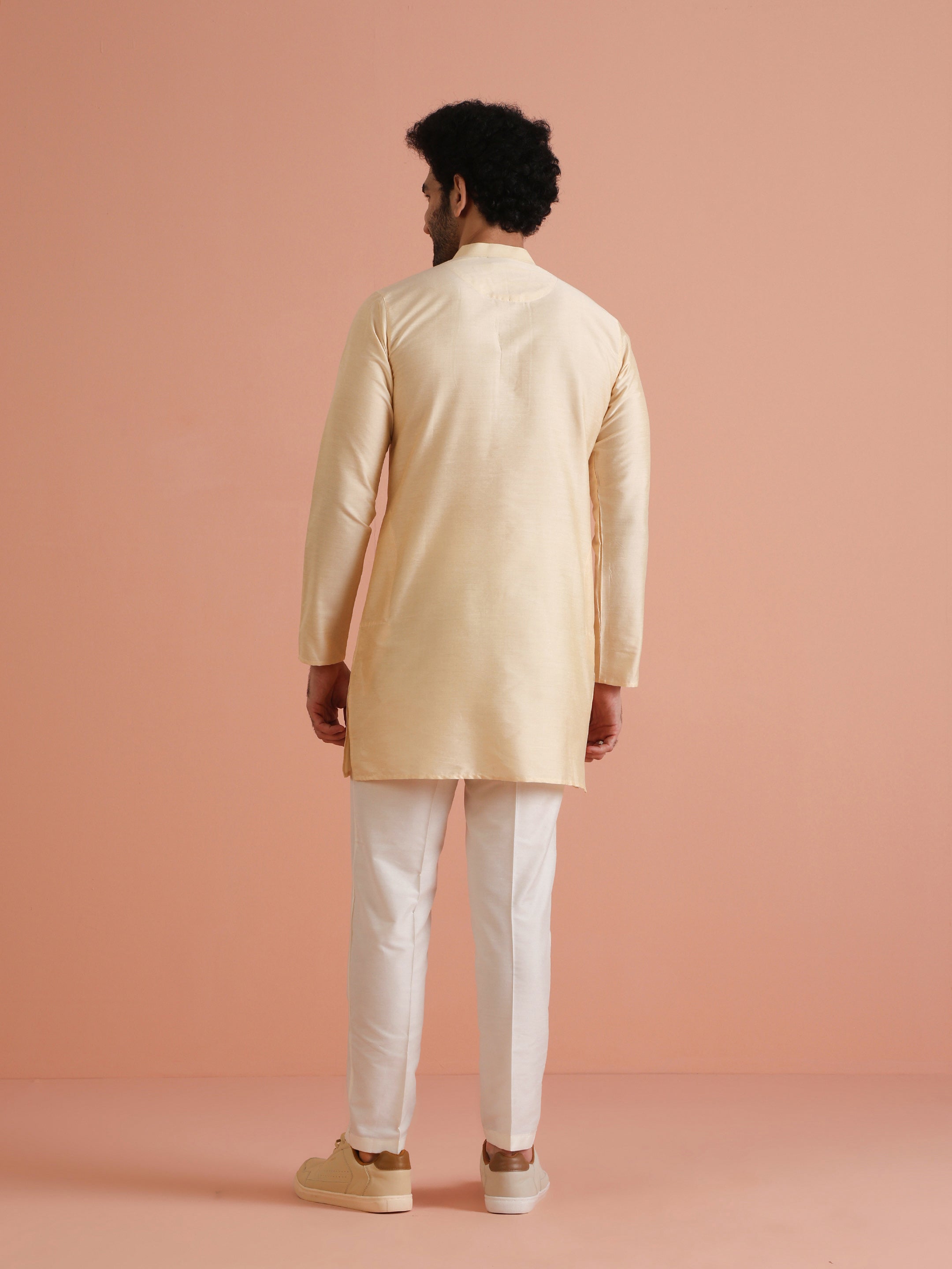 Men's Cream Festive Regular Fit Solid Kurta