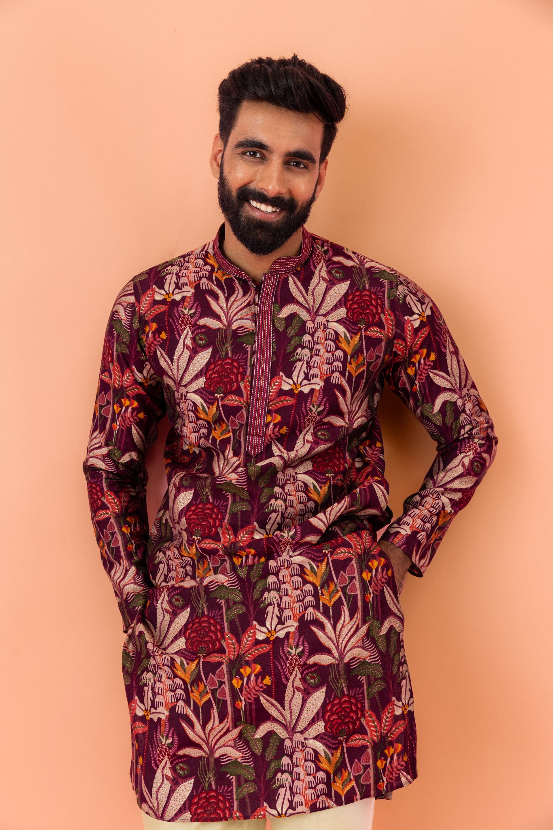 Men's Multicolor Printed Festive Floral Kurta