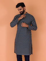 Men's Navy Blue Tie & Dye Festive Printed Kurta