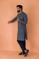 Men's Navy Blue Tie & Dye Festive Printed Kurta