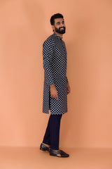Men's Navy Blue Tie & Dye Festive Printed Kurta