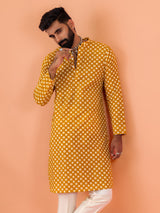 Men's Mustard Tie & Dye Festive Printed Kurta