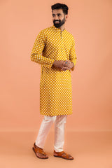 Men's Mustard Tie & Dye Festive Printed Kurta