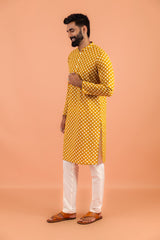 Men's Mustard Tie & Dye Festive Printed Kurta
