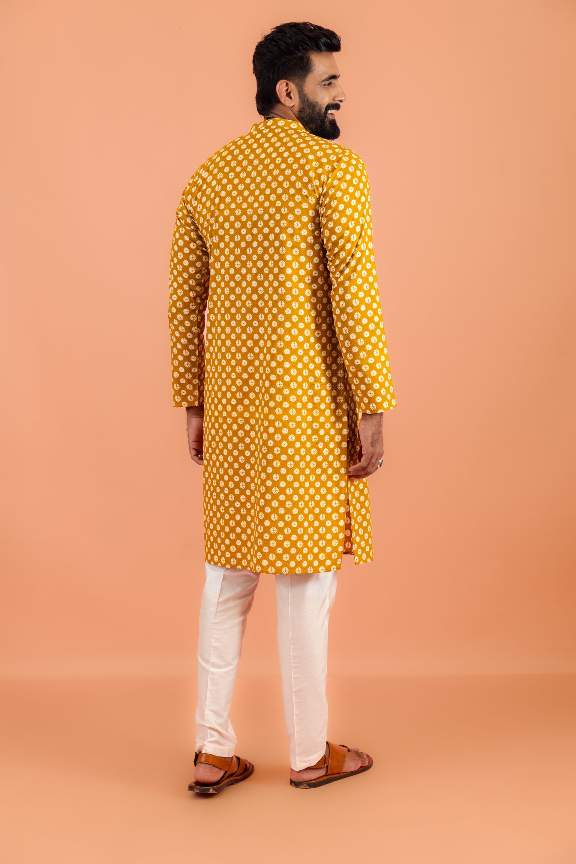 Men's Mustard Tie & Dye Festive Printed Kurta