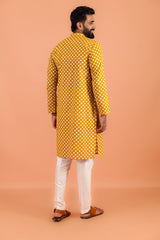 Men's Mustard Tie & Dye Festive Printed Kurta