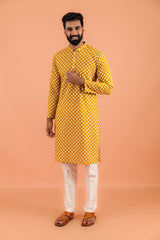 Men's Mustard Tie & Dye Festive Printed Kurta