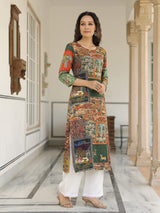 Women's Multicolor Daily Printed Knee Length Three Quarter Sleeves Kurta