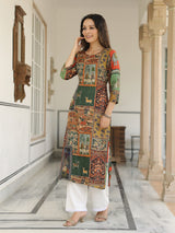 Women's Multicolor Daily Printed Knee Length Three Quarter Sleeves Kurta
