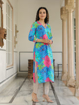 Women's Multicolor Daily Printed Calf Length Three Quarter Sleeves Kurta