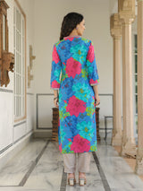 Women's Multicolor Daily Printed Calf Length Three Quarter Sleeves Kurta