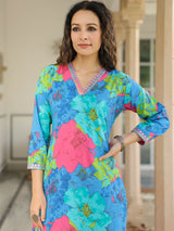 Women's Multicolor Daily Printed Calf Length Three Quarter Sleeves Kurta