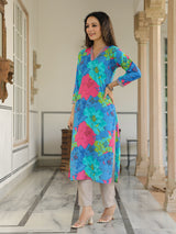 Women's Multicolor Daily Printed Calf Length Three Quarter Sleeves Kurta
