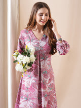 Women's Pink Daily Printed Calf Length Three Quarter Sleeves Kurta