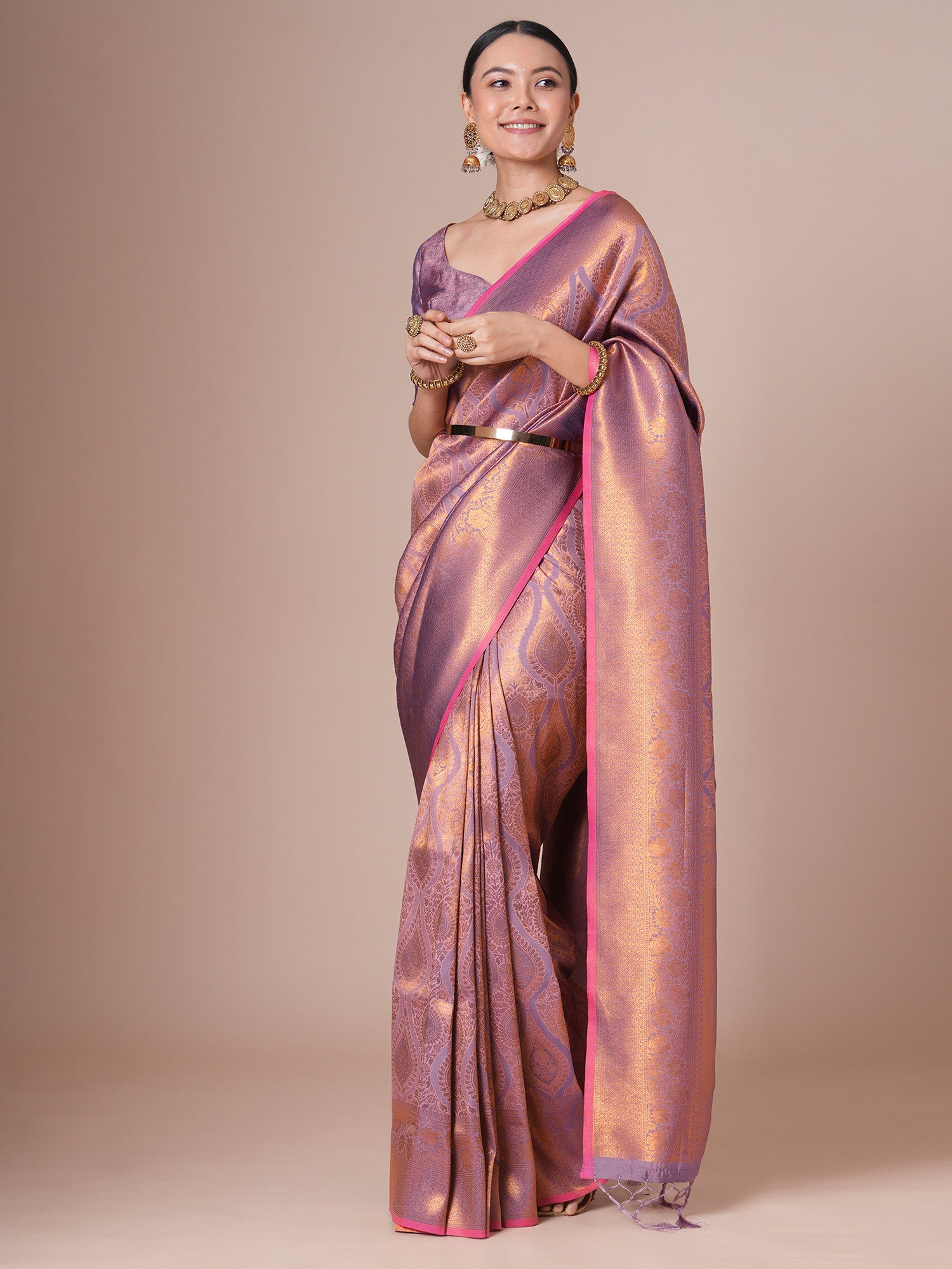 Women's Silk Blend Pink Woven Design Designer Saree with Blouse Piece