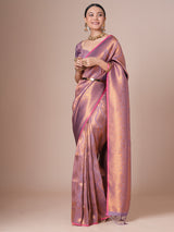 Women's Silk Blend Pink Woven Design Designer Saree with Blouse Piece