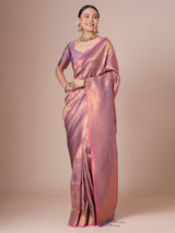 Women's Silk Blend Pink Woven Design Designer Saree with Blouse Piece