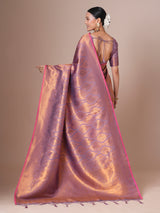 Women's Silk Blend Pink Woven Design Designer Saree with Blouse Piece