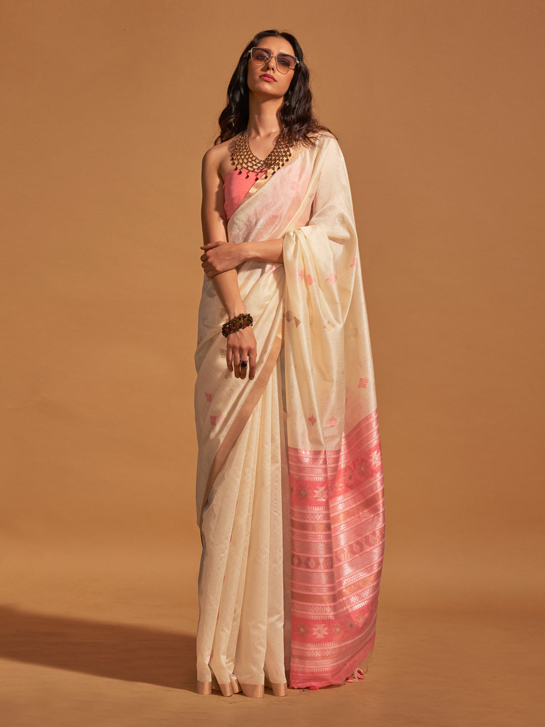 Women's Off White Festive Banarasi Saree