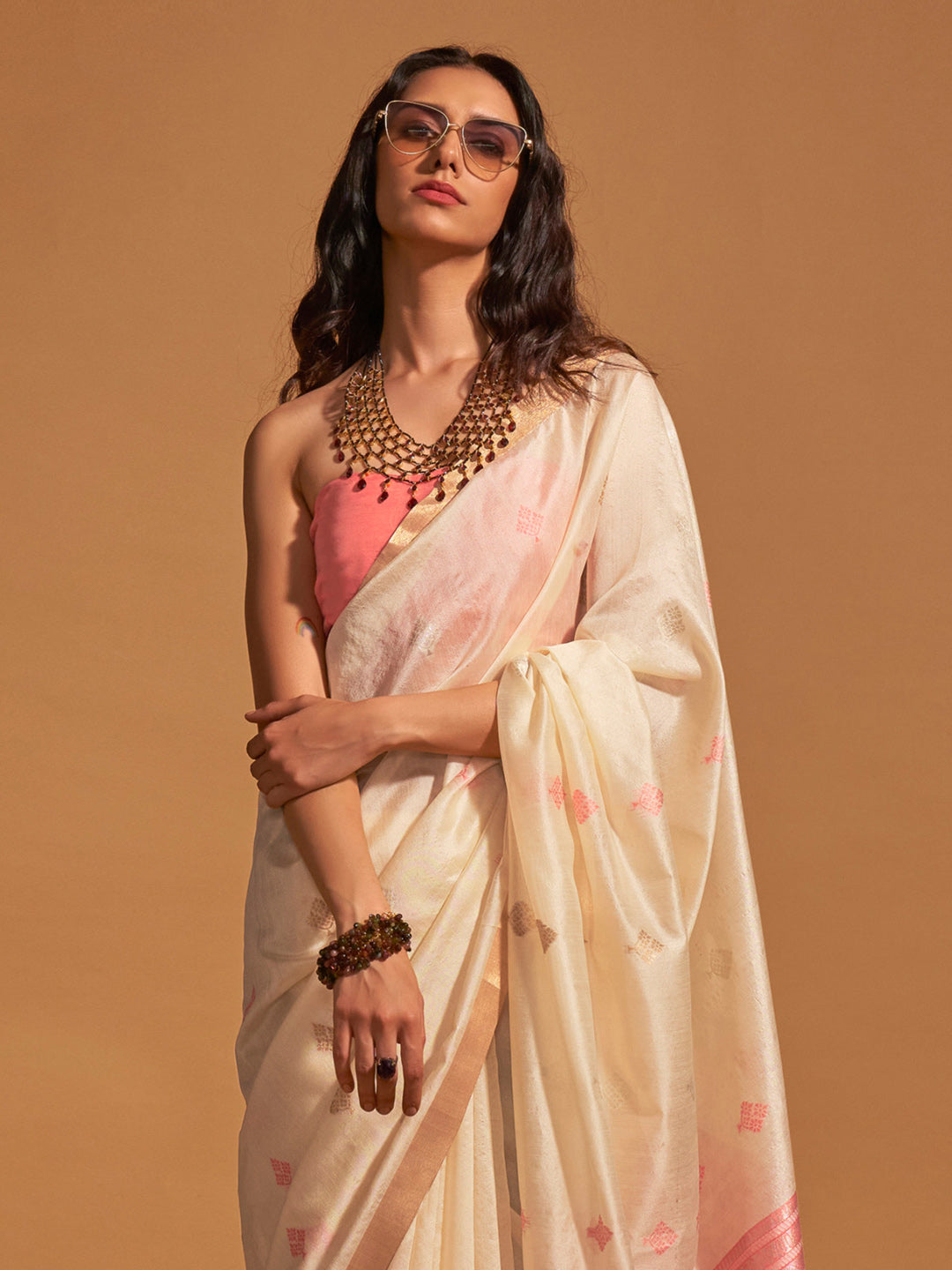 Women's Off White Festive Banarasi Saree