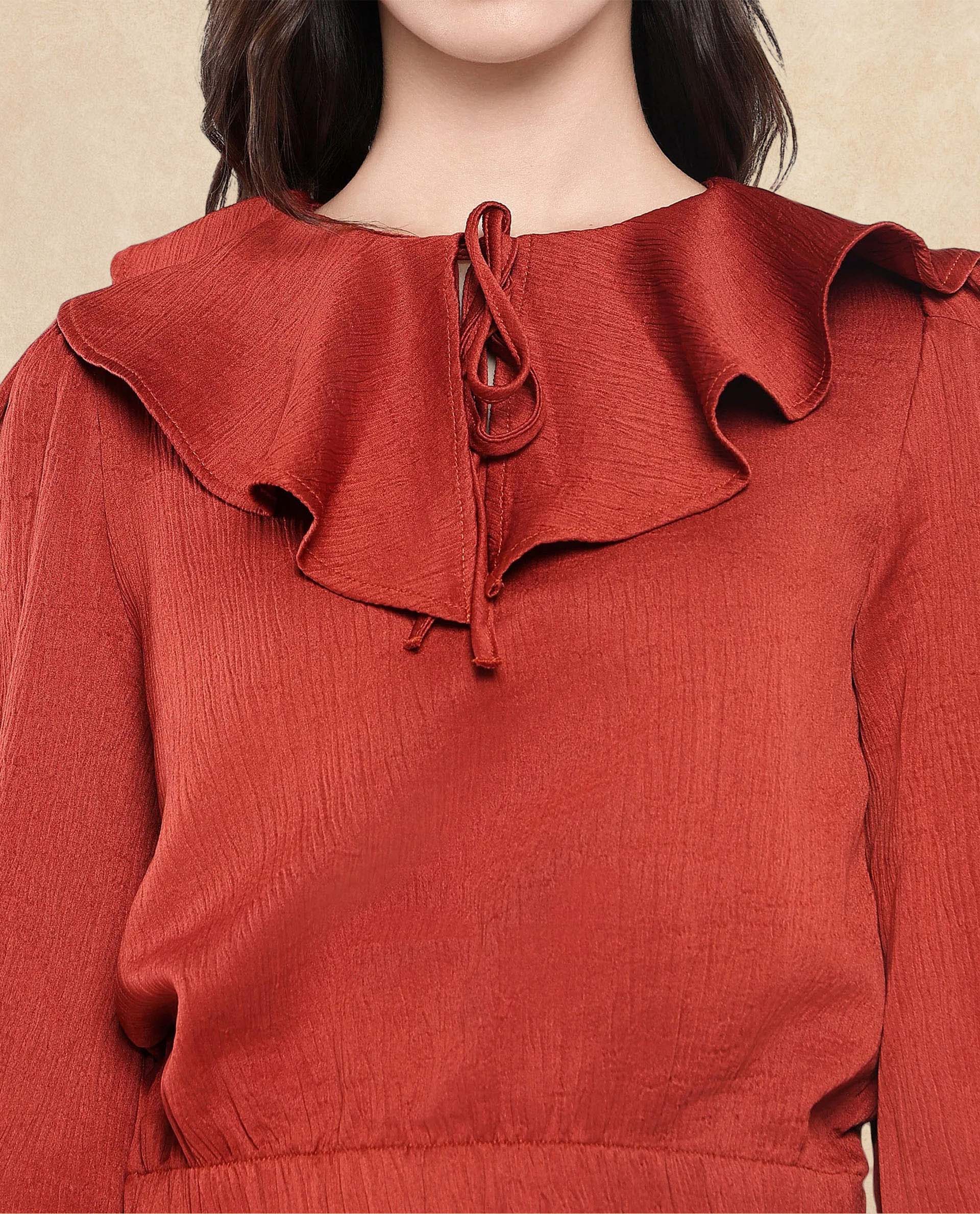 Women's Red Casual Full Sleeves Top