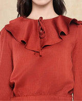 Women's Red Casual Full Sleeves Top