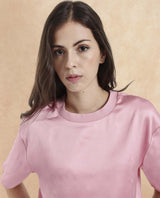 Women's Karuno Pink Short Sleeve Ribbed Collar Boxy Fit Plain Top