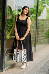 Women's White Chirpy Charcoal Three Pocket Jacquard Bag