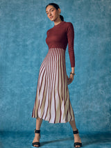 Women's Rhubarb and Beige Striped Knit Dress