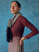 Women's Rhubarb and Beige Striped Knit Dress