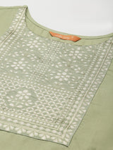 Women's Solid Green Straight Kurta Palazzo with Dupatta Set