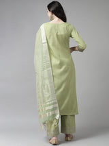 Women's Solid Green Straight Kurta Palazzo with Dupatta Set