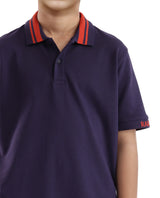 Boys Purple Casual Regular Fit Solid Half Sleeves Polo Tshirt