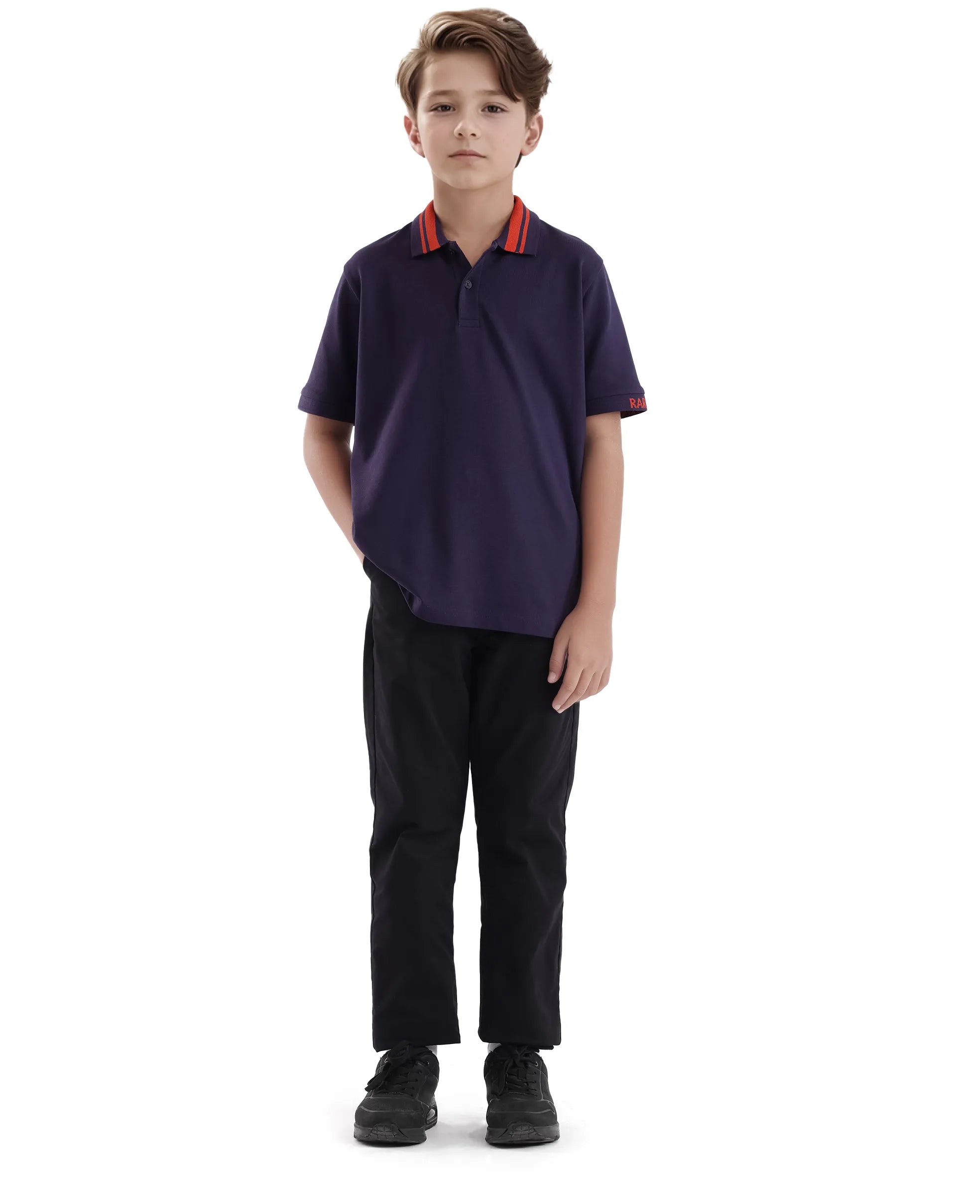 Boys Purple Casual Regular Fit Solid Half Sleeves Polo Tshirt